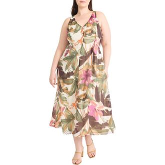 Maggy London Floral Print Sleeveless Maxi Dress in Ivory/Berry at Nordstrom Rack, Size 14W