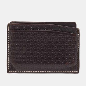 Carolina Herrera Dark Brown Monogram Leather Card Holder