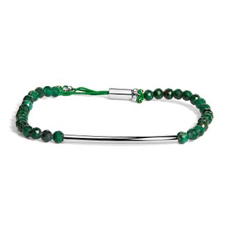 House of Brilliance Sterling Silver Malachite Bead Station Bracelet with Bolo Clasp