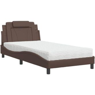 vidaXL Cama Con Colch&oacute;n Cuero Sint&eacute;tico Marr&oacute;n 100x200 Cm Vidaxl