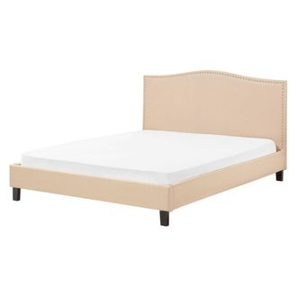 Beliani Cama Tapizada En Poli&eacute;ster Beige 160 X 200 Cm Dise&ntilde;o Tradicional Con Cabecero Glamour Montpellier