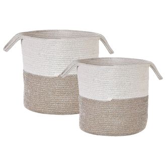 Beliani Conjunto De 2 Cestas De Algod&oacute;n Beige Blanco Tejido Accesorio Decorativo Pazha