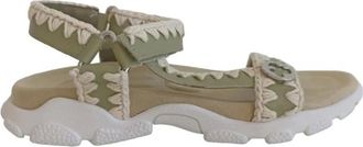 Mou Flat Sandals, female, Green, Size: 10 US Green Casual Textile Sandals for Women
