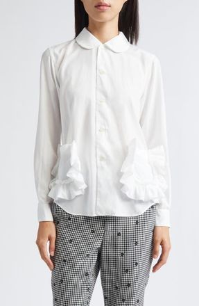 Comme Des Garçons Ruffle Pocket Broadcloth Button-Up Shirt in White at Nordstrom, Size X-Small