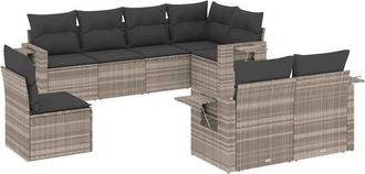 vidaXL Vidaxl - Set De Sof&aacute;s De Jard&iacute;n 8 Pzas Y Cojines Rat&aacute;n Sint&eacute;tico Gris