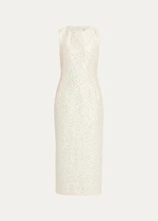 Oscar De La Renta Sleeveless Sequined Wool-Blend Midi Dress