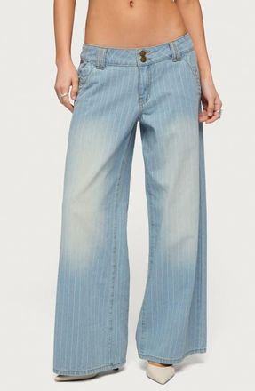 Edikted Cory Stripe Low Rise Baggy Jeans in Light-Blue at Nordstrom, Size X-Small
