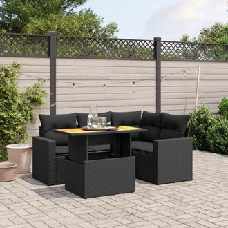 vidaXL Vidaxl - Set De Muebles De Jard&iacute;n 5 Pzas Y Cojines Rat&aacute;n Sint&eacute;tico Negro