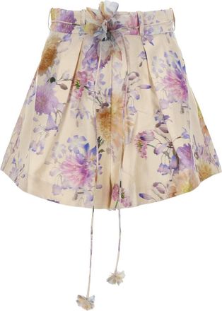 Zimmermann Luna Tuck Silk-Cotton Flared Floral Shorts