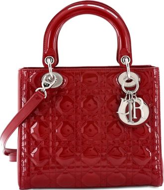 Dior Borsa a tracolla Lady Dior media trapuntata in pelle verniciata con motivo Cannage - Rosso