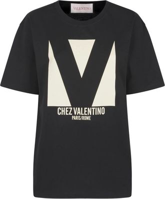 Valentino Zwarte katoenen gebreide shirt - Dames - T-shirts - Zwart - S - Katoen - Tops