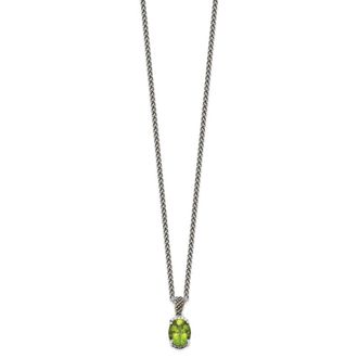 Diamond2Deal Sterling Silver with 14K Accent Oval Peridot and Diamond Pendant Necklace