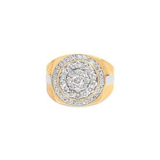 House of Brilliance 10K Yellow Gold 1 1/2 Cttw Diamond Cluster and Halo Signet Mens Ring at Nordstrom, Size 11