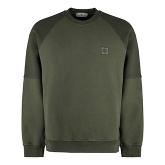Stone Island Sweatshirts, male, Green, Size: S Cotton Crew-Neck Sweatshirt