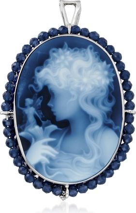 Ross-Simons Italian Black Agate Girl With Fairy Cameo Pin/Pendant With Blue Spinel in Sterling Silver