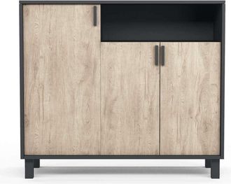 HERDASA Herdasa - Recibidor Zapatero 3 Puertas Modelo 520 Acabado Grafito/roble Claro. 88 Cm (alto) X 100 Cm (ancho) X 37 Cm (prof.)