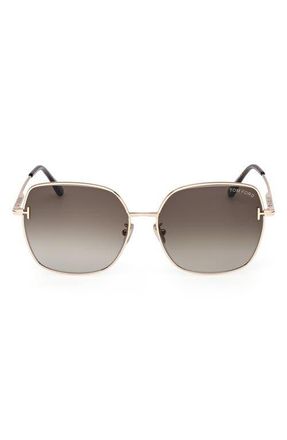 Tom Ford 59mm Gradient Square Sunglasses in Shiny Rose Gold /Gradient Brown at Nordstrom