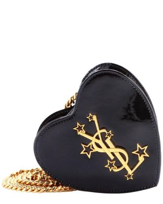 Saint Laurent Black Patent Leather Love Heart Chain Bag Mini (Authentic Pre- Loved)