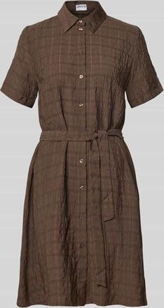 Jake*s Casual Hemdblusenkleid aus Viskose-Lyocell-Mix mit Bindeg&uuml;rtel in Dunkelbraun, Gr&ouml;&szlig;e 34