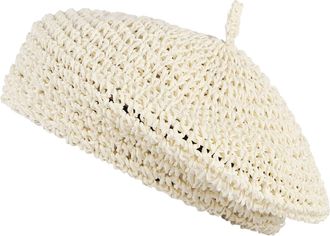 Eozy Womens Summer Beret Hat Breathable Crochet Straw Newsboy Hat Ladies French Style Beret Artist Hat for Teen Girls Off-White