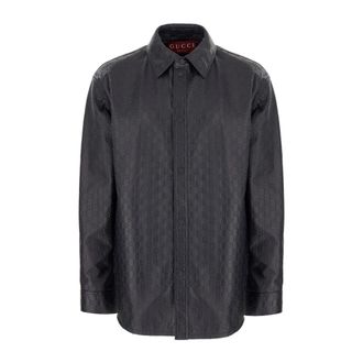 Gucci GG Leather and Nylon Shirt - male - Gucci - Leather Jackets - Blue - L - Jackets