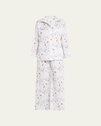 Pour Les Femmes Map-Print Cotton Pajama Set