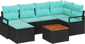 vidaXL Conjunto De Sof&aacute;s De Jard&iacute;n 7 Uds. Negro Rat&aacute;n Sint&eacute;tico Vidaxl