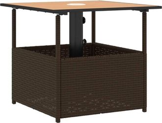 vidaXL Mesa de jardín hueco de sombrilla ratán pe marrón 55x55x46,5 cm Vidaxl