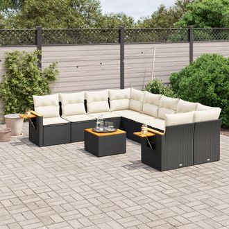 vidaXL Set De Sof&aacute;s De Jard&iacute;n 8 Piezas Y Cojines Rat&aacute;n Sint&eacute;tico Negro Vidaxl