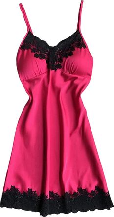 Generic Nighties for Women Womens Home Clothes Pajamas Sling Pajamas Thin Padded Lace Pajamas (L) Hot Pink