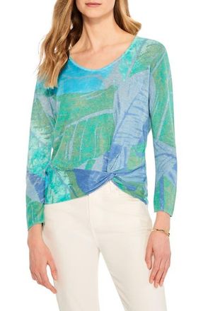 Nic+Zoe Full Bloom Knot Front Sweater in Blue Multi at Nordstrom, Size Large