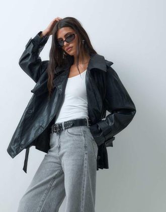 Asos trench corto effetto pelle nero