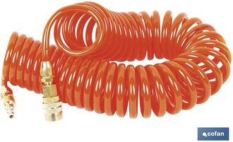 cofan Espiral 15mts. R-1/4 Manguera Aire 6,5x10, Manguera En Espiral De Color Rojo Para Aire Comprimido, Fabricada En Poliuretano, Dotada De Enchufes R&aacute;pido