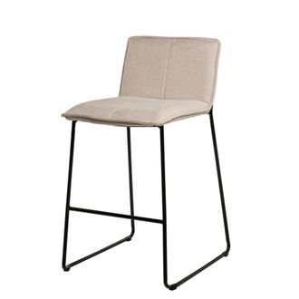 Koketto Home Taburete bajo asiento tapizado beige con patas de metal negras