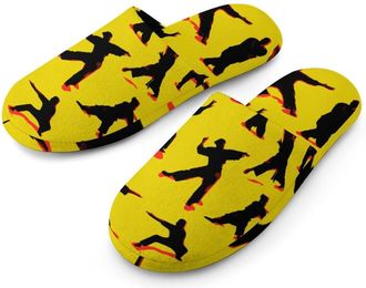 Generic Martial Arts Silhouette Mens House Slippers Slip Indoor Slipper On Shoes Warm Outdoor