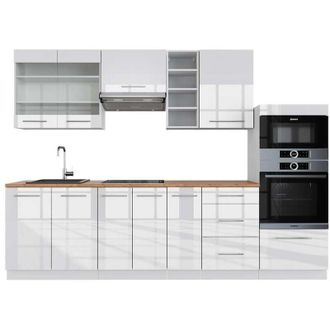 Vicco Cucina componibile Fame-Line, Bianco lucido/bianco, 280 cm, pl Rovere