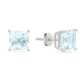 MAX + STONE 14k White Gold Solitaire Princess-Cut Gemstone Stud Earrings (7mm)
