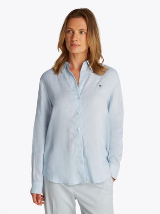 Tommy Hilfiger Hemdbluse TOMMY HILFIGER ESS LINEN RELAXED SHIRT, Damen, Gr. 32, blau (breezy blau), Web, Obermaterial: 100% Leinen, unifarben, relaxed fit h&uuml;ftlang, 