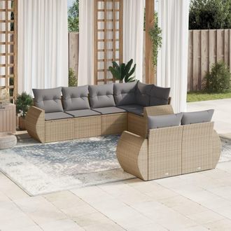 vidaXL Vidaxl - Set Sof&aacute;s De Jard&iacute;n 7 Piezas Y Cojines Rat&aacute;n Sint&eacute;tico Beige