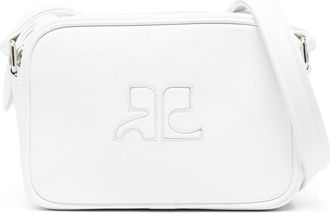 Courrèges logo-patch leather camera bag - women - Calf Leather/Cotton - One Size - White