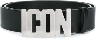 Dsquared2 Leren Riem met Zilveren Icon Plaque - Heren - Riemen - Zwart - 85 CM - Leer - Accessoires