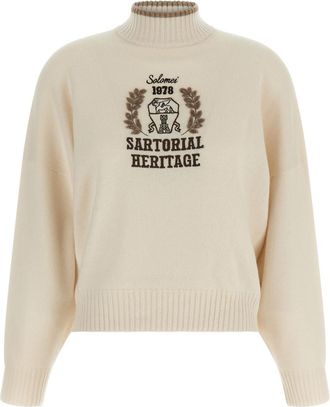 Brunello Cucinelli Beige Embroidered Turtle Neck Sweater
