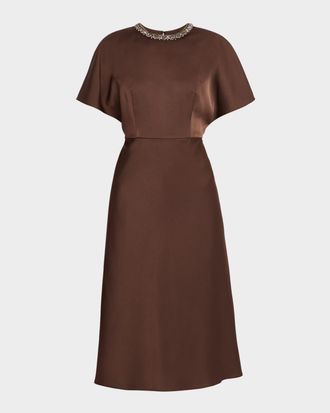 Aidan Mattox Crystal-Embellished Crepe Back Satin Midi Dress