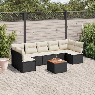 vidaXL Set De Sof&aacute;s De Jard&iacute;n 8 Piezas Y Cojines Rat&aacute;n Sint&eacute;tico Negro Vidaxl