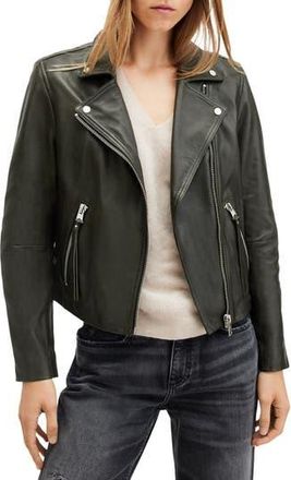 AllSaints Dalby Leather Moto Jacket in Rosin Green at Nordstrom Rack, Size 12 Us / 16 Uk