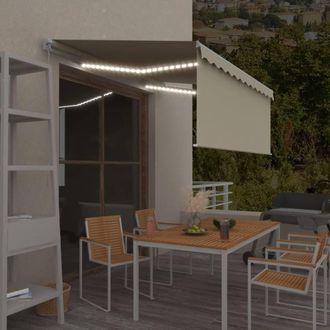 Berkfield Home Manual Retractable Awning with Blind&LED 3x2.5m Cream in Beige