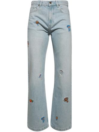 Casablanca embroidered wide-leg jeans - men - Cotton/Cotton/Polyester - 38 - Blue