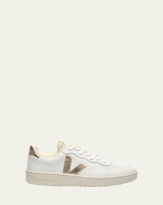 Veja V-10 Bicolor Leather Low-Top Sneakers