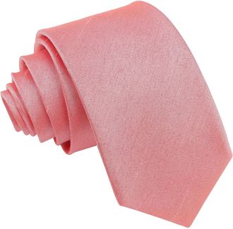 DQT Mens Plain Shantung Wedding Formal Slim Tie - Salmon Pink