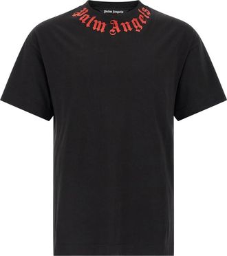 Palm Angels Neck Logo T-Shirt - Heren - T-shirts - Zwart - 2XS - Katoen - Tops